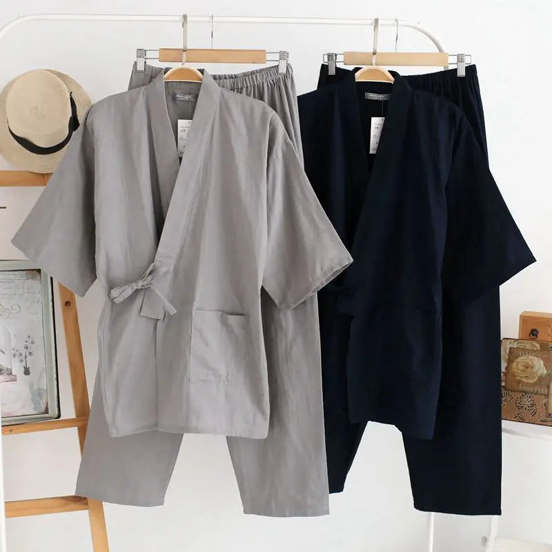 Japanese Style Men’s Kimono 2-Piece Set | Cotton Nightwear & Homewear