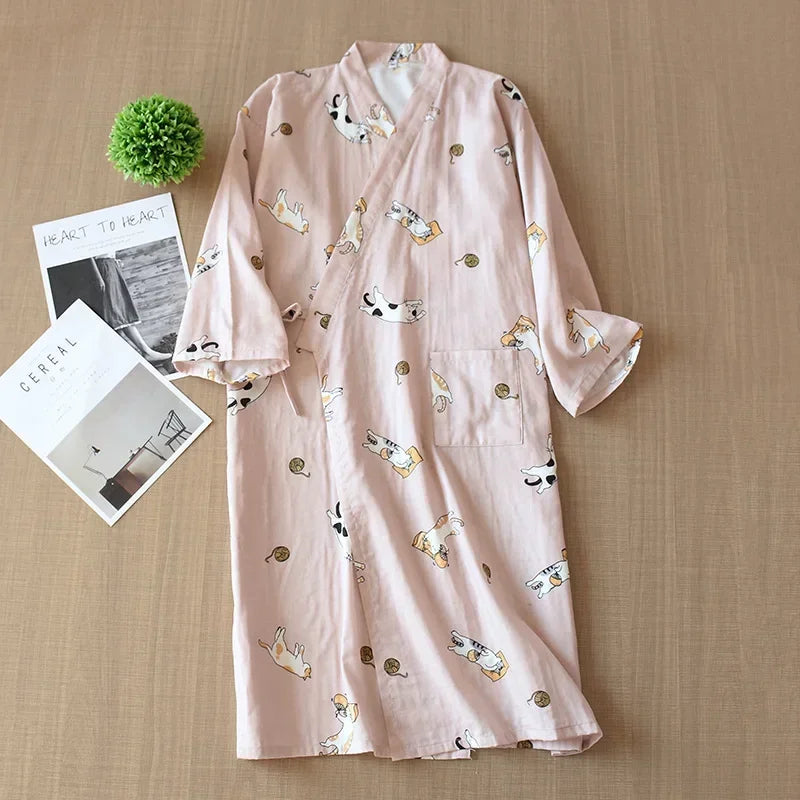 Japanese-Style Cotton Kimono – Summer Nightwear for Women