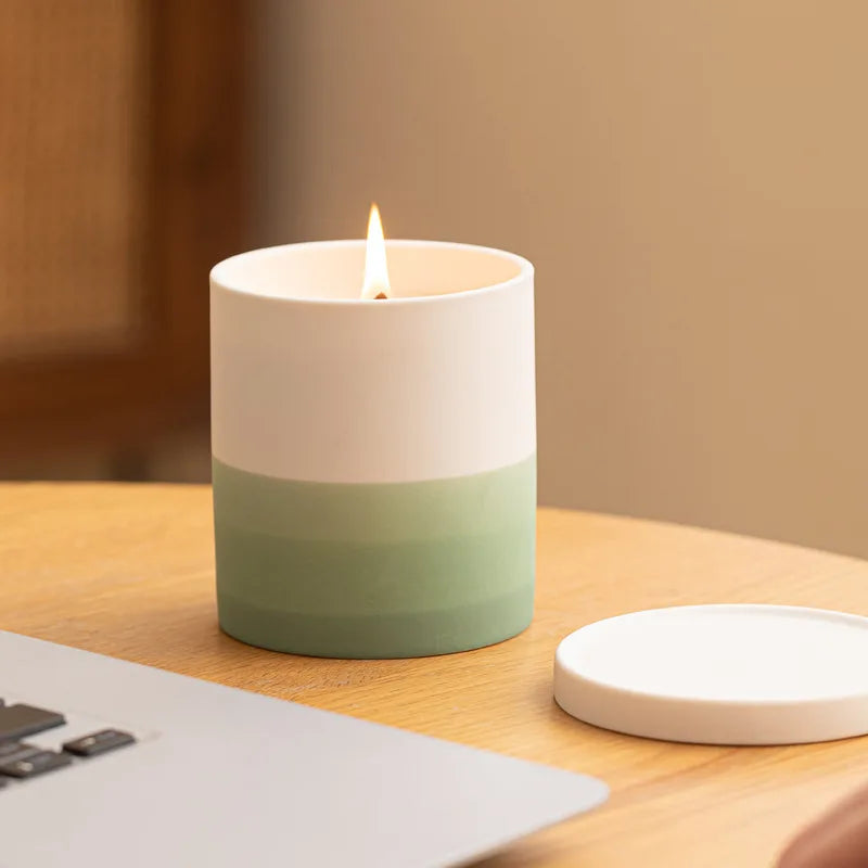 Green Ceramic Soy Candle – Round Home Decor, 7oz