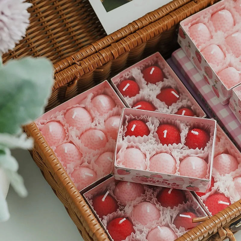 Strawberry Candle Set – Handmade Scented Mini Candles