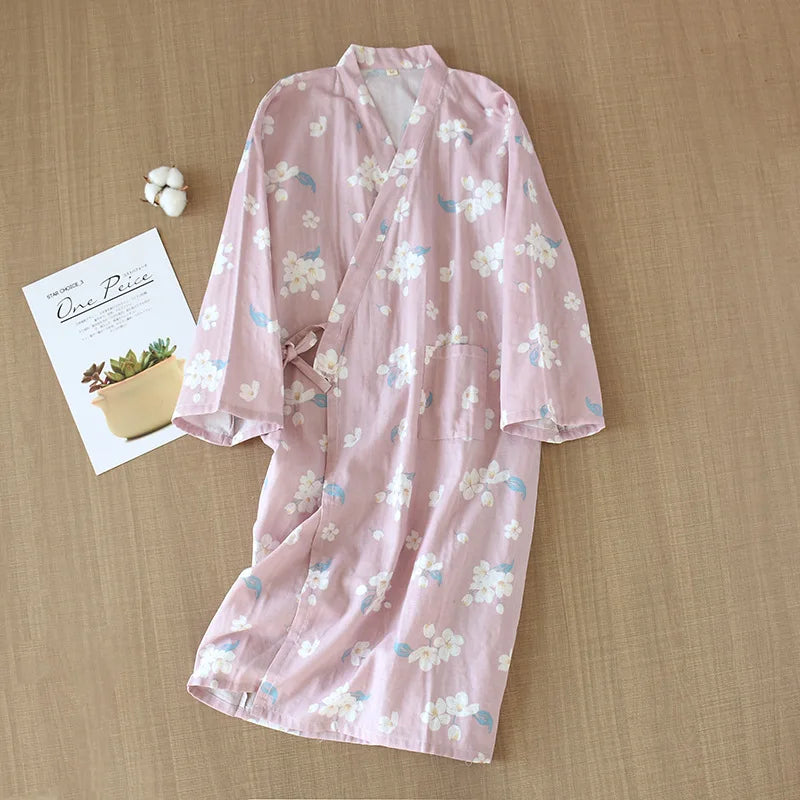 Japanese-Style Cotton Kimono – Summer Nightwear for Women