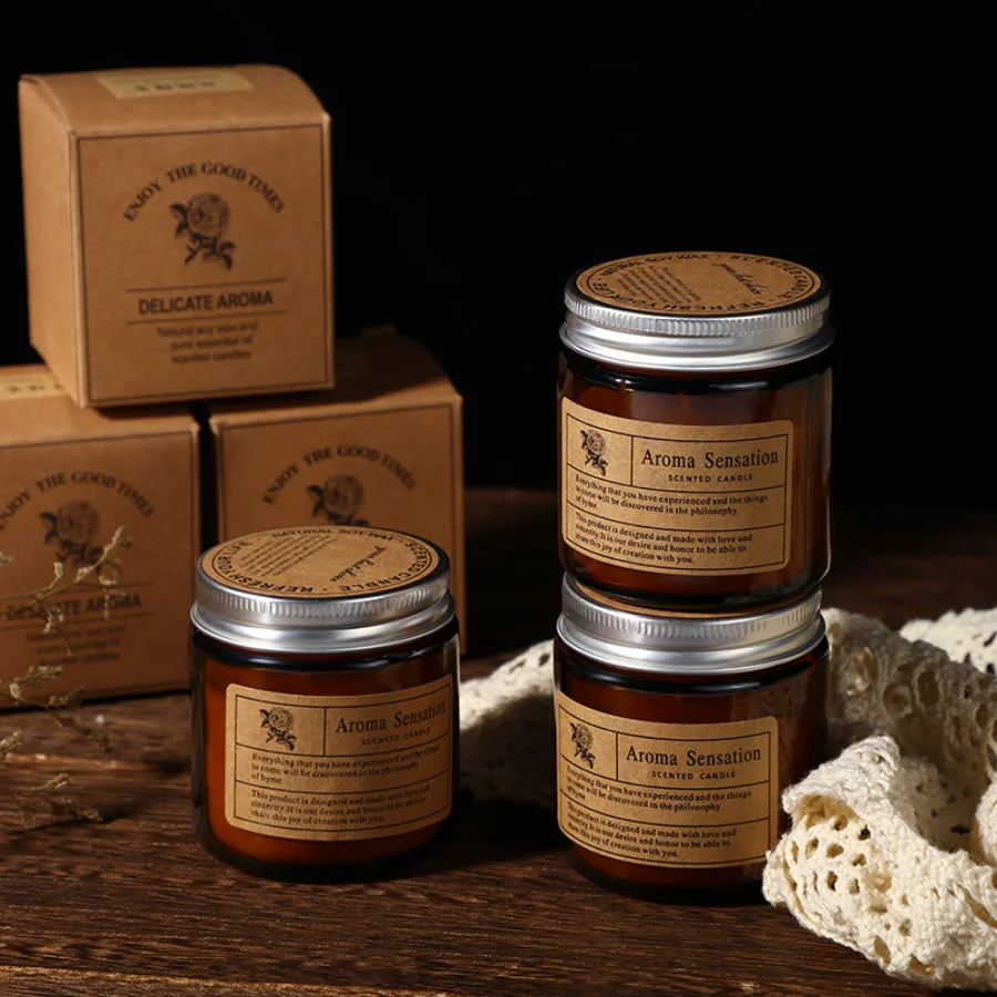 Smokeless Brown Glass Aromatherapy Scented Candle for Home Décor