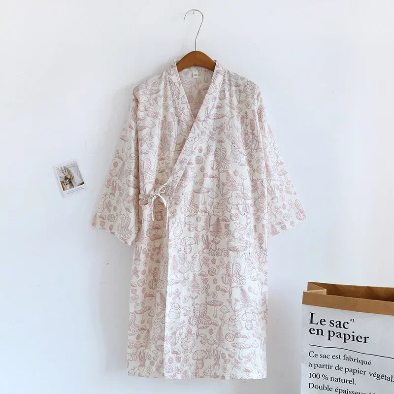 Japanese-Style Cotton Kimono – Summer Nightwear for Women