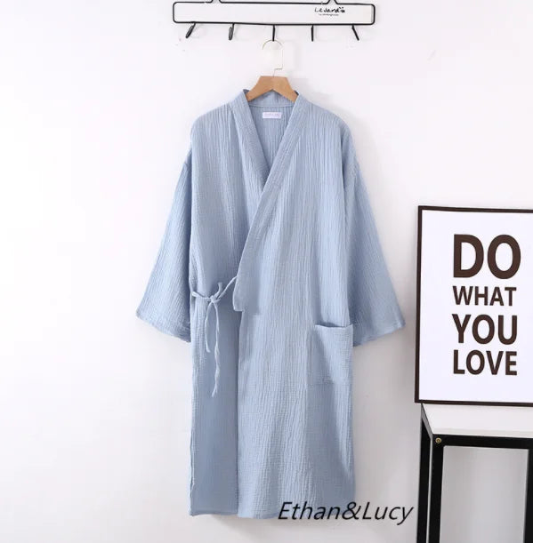Japanese Kimono Robe – Cotton Couple Bathrobe for Spring & Autumn