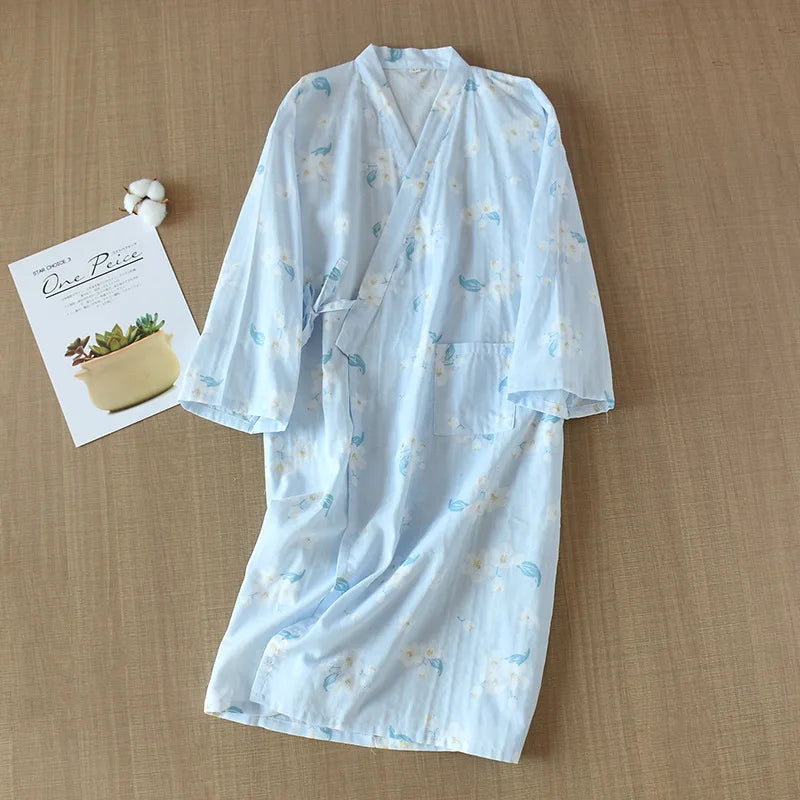Japanese-Style Cotton Kimono – Summer Nightwear for Women