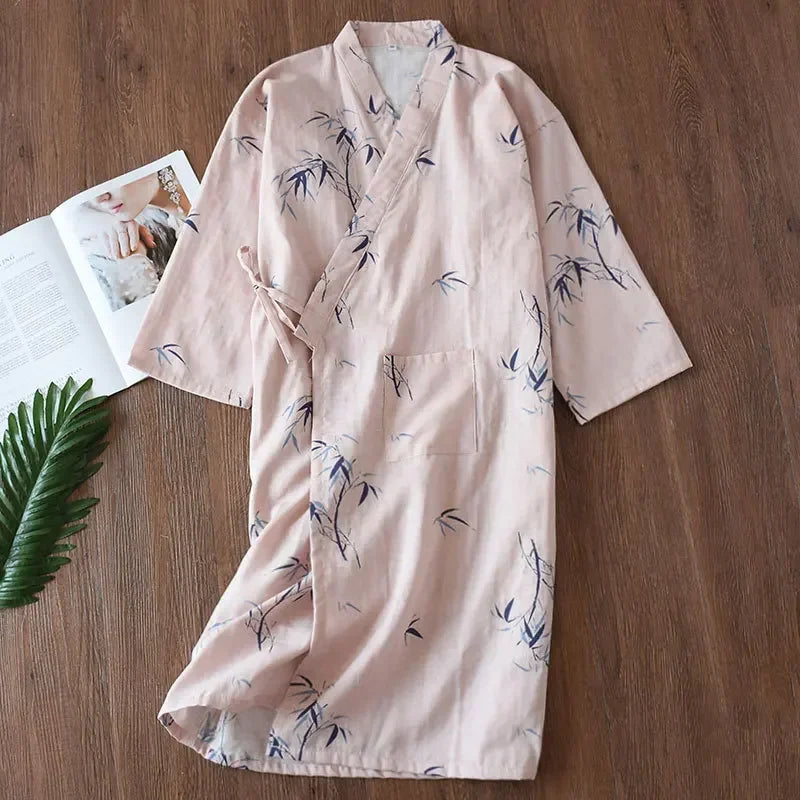 Japanese-Style Cotton Kimono – Summer Nightwear for Women