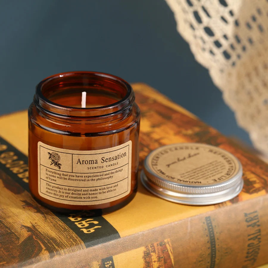 Smokeless Brown Glass Aromatherapy Scented Candle for Home Décor