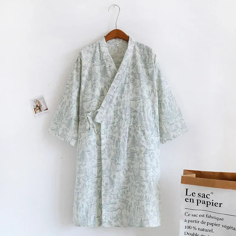 Japanese-Style Cotton Kimono – Summer Nightwear for Women