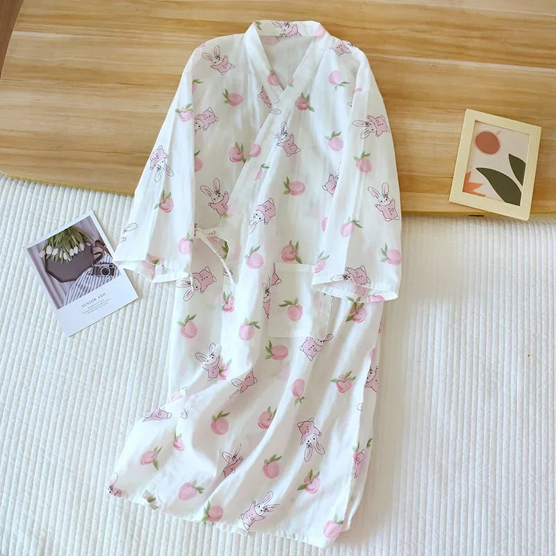 Japanese-Style Cotton Kimono – Summer Nightwear for Women