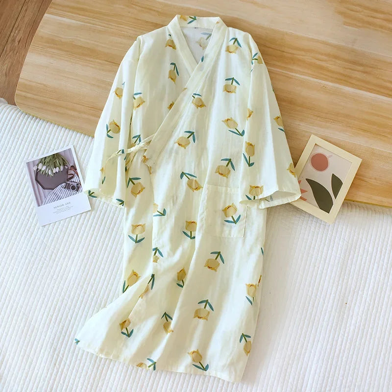 Japanese-Style Cotton Kimono – Summer Nightwear for Women