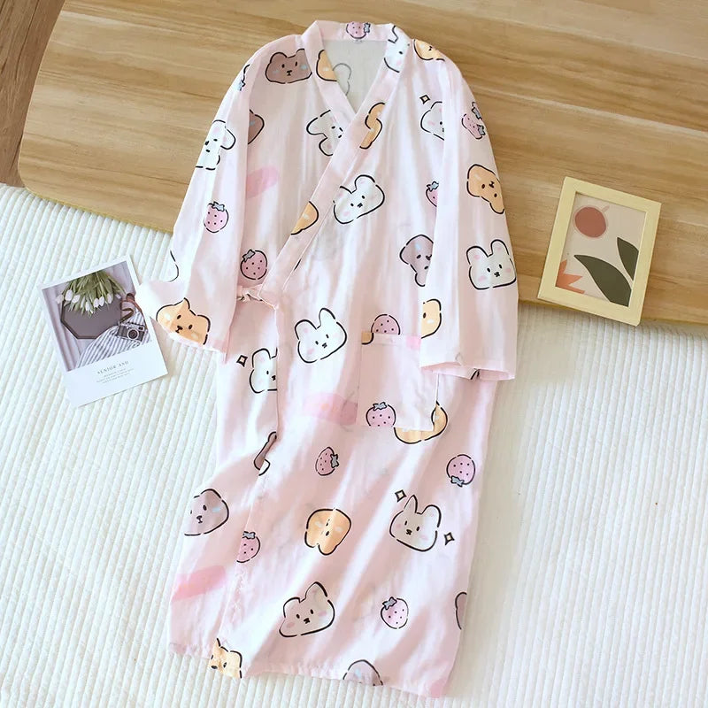 Japanese-Style Cotton Kimono – Summer Nightwear for Women