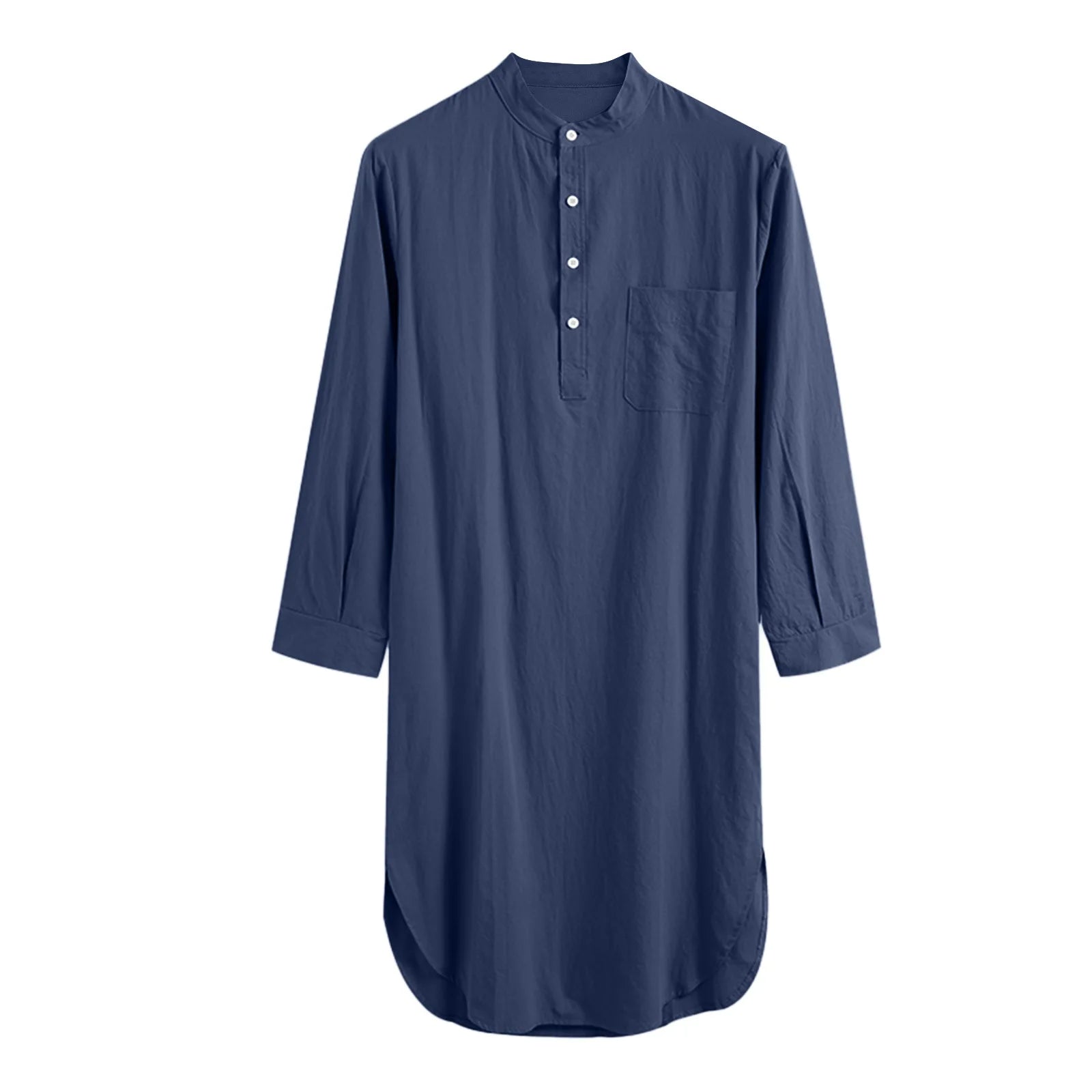 Men’s Button-Down Sleep Robe | Stand Collar, Long Sleeve Nightgown M-3XL