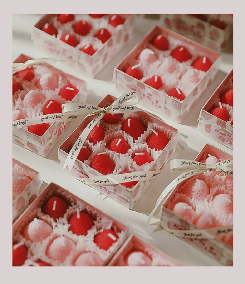 Strawberry Candle Set – Handmade Scented Mini Candles