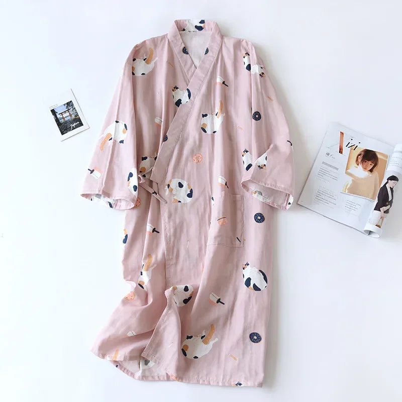 Japanese-Style Cotton Kimono – Summer Nightwear for Women