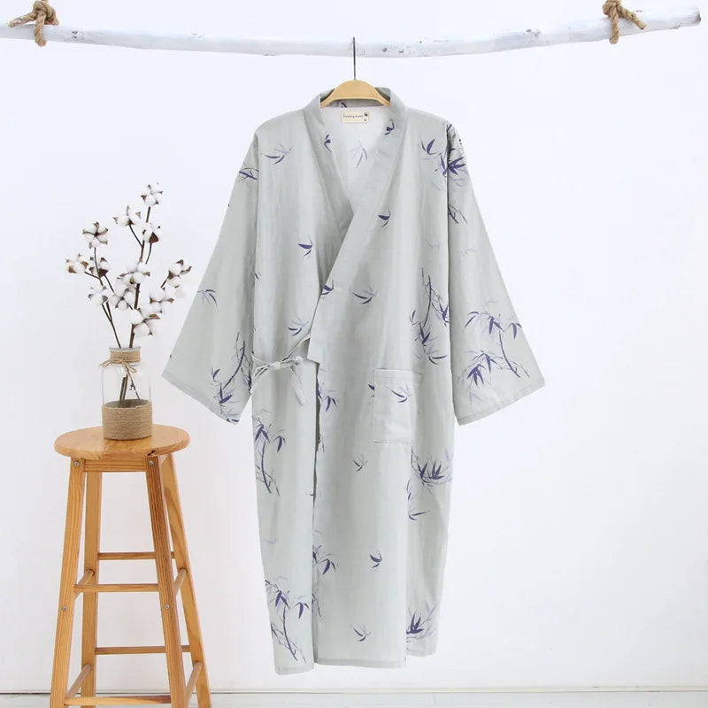 2026 Men’s Cotton Gauze Robe | Loose Thin Japanese Kimono Pajamas & Hooded Bathrobe