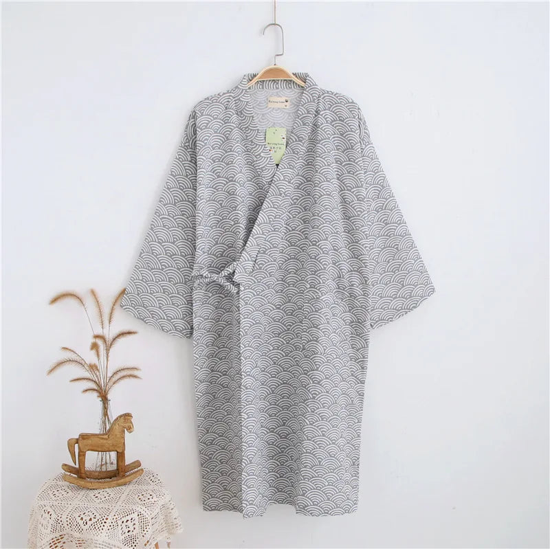 2026 Men’s Cotton Gauze Robe | Loose Thin Japanese Kimono Pajamas & Hooded Bathrobe