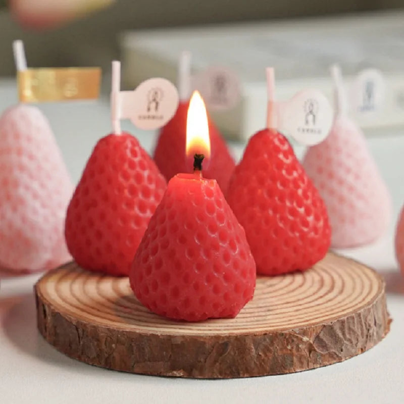 Strawberry Candle Set – Handmade Scented Mini Candles