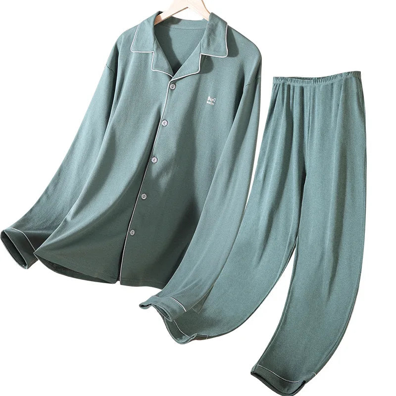 Men’s Cotton Pajamas Set | Long-Sleeve Loungewear for Spring & Autumn