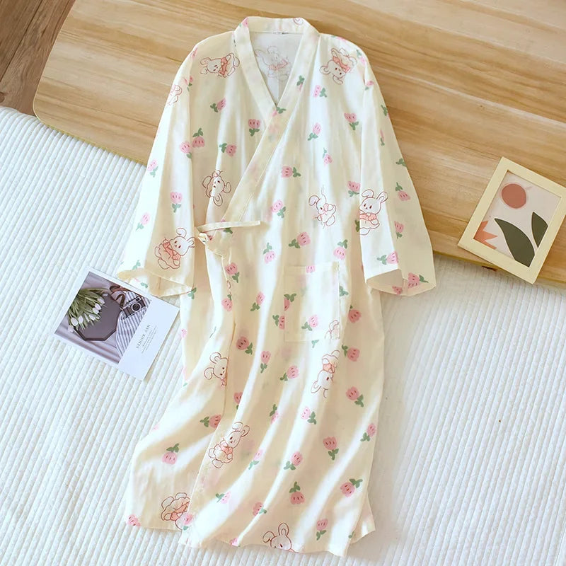 Japanese-Style Cotton Kimono – Summer Nightwear for Women