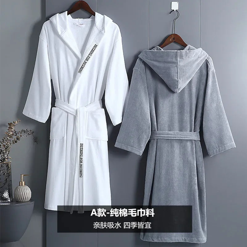 Unisex Hooded Cotton Bathrobe – Winter Warm & Elegant
