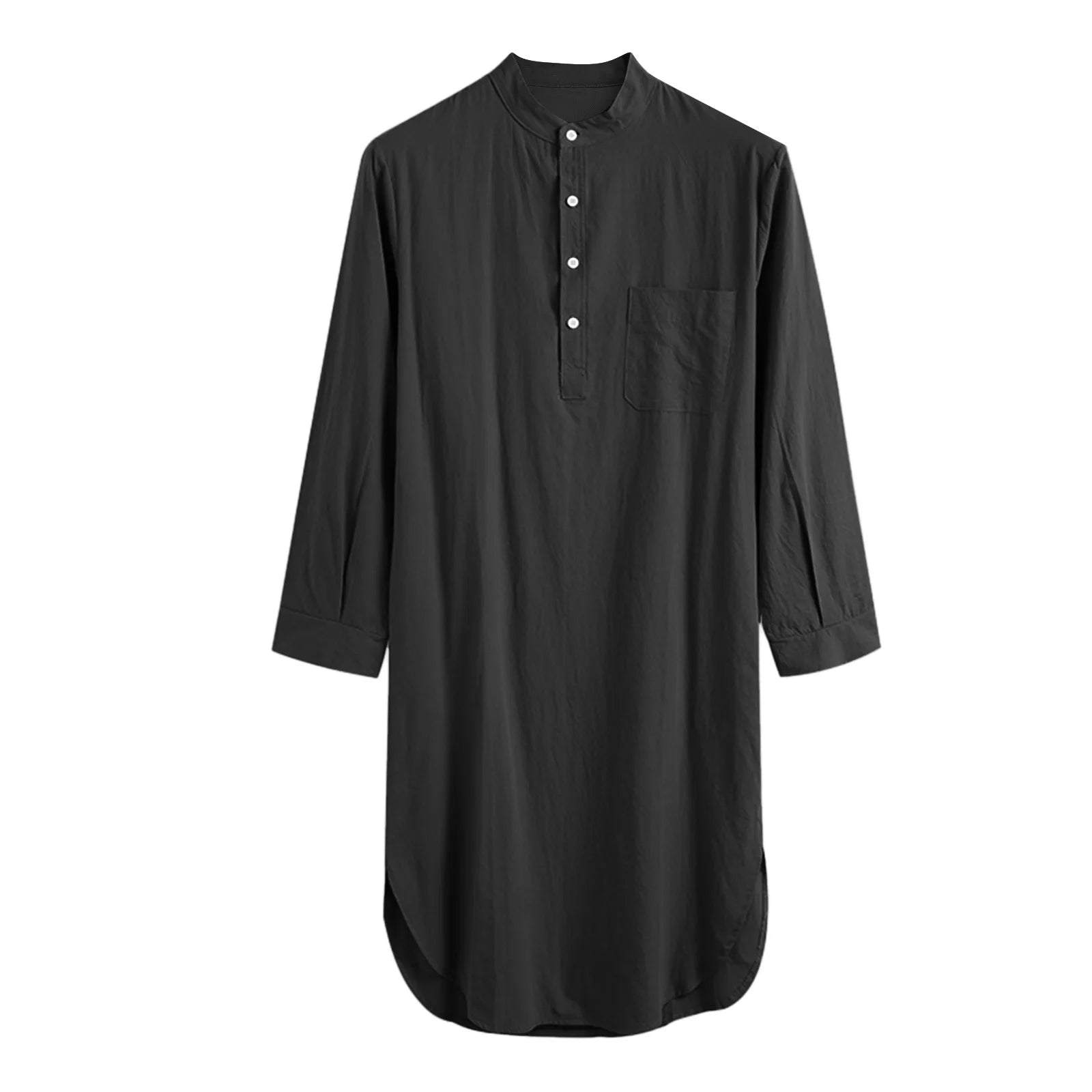 Men’s Button-Down Sleep Robe | Stand Collar, Long Sleeve Nightgown M-3XL