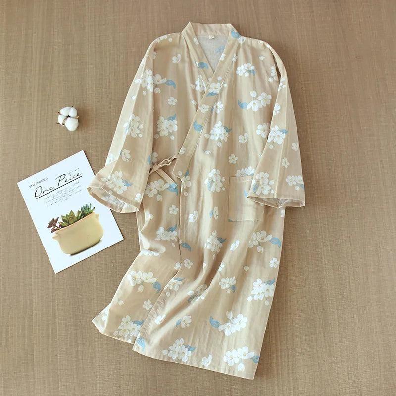 Japanese-Style Cotton Kimono – Summer Nightwear for Women
