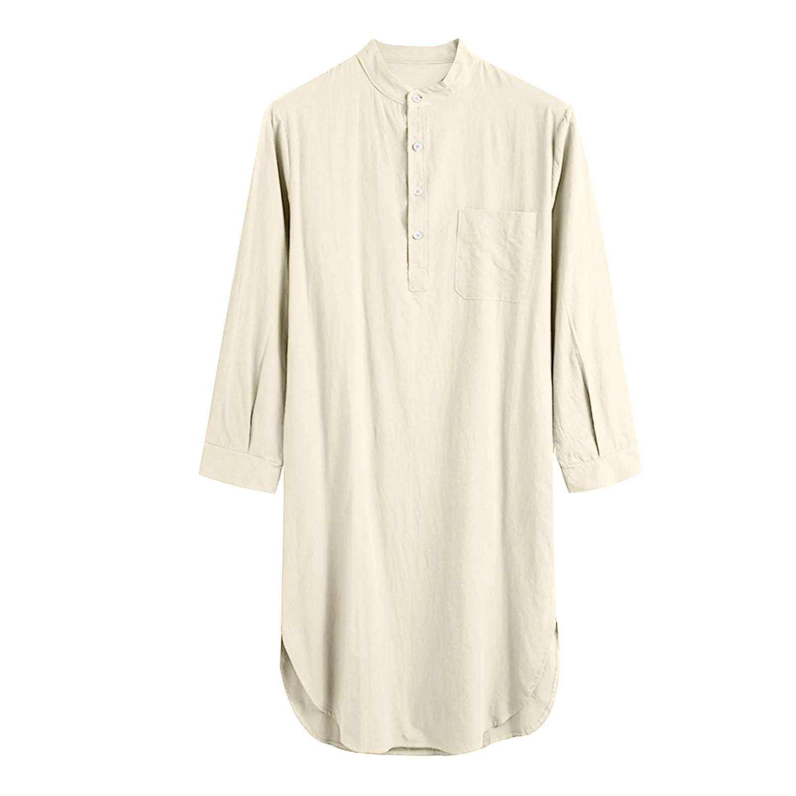 Men’s Button-Down Sleep Robe | Stand Collar, Long Sleeve Nightgown M-3XL