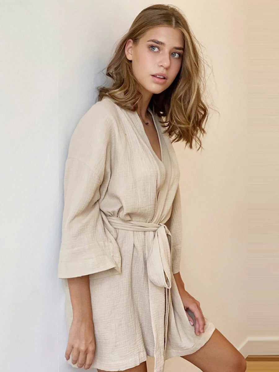 Women’s Cotton Nightgown – Short Sleeve Autumn Pajamas