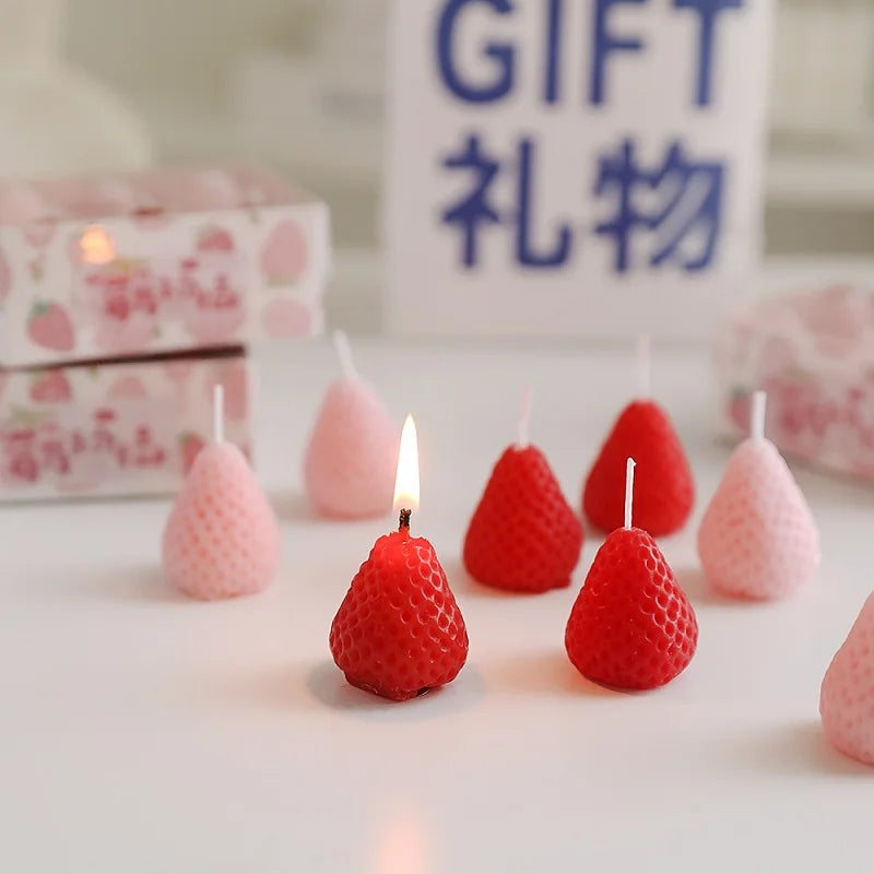 Strawberry Candle Set – Handmade Scented Mini Candles