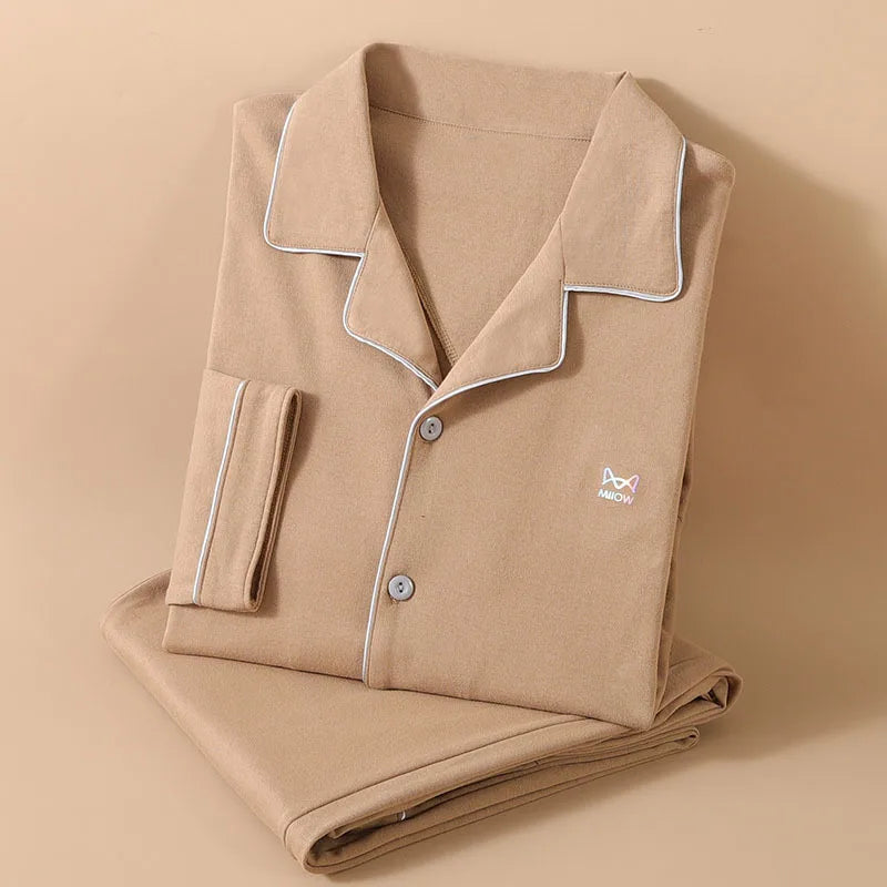 Men’s Cotton Pajamas Set | Long-Sleeve Loungewear for Spring & Autumn