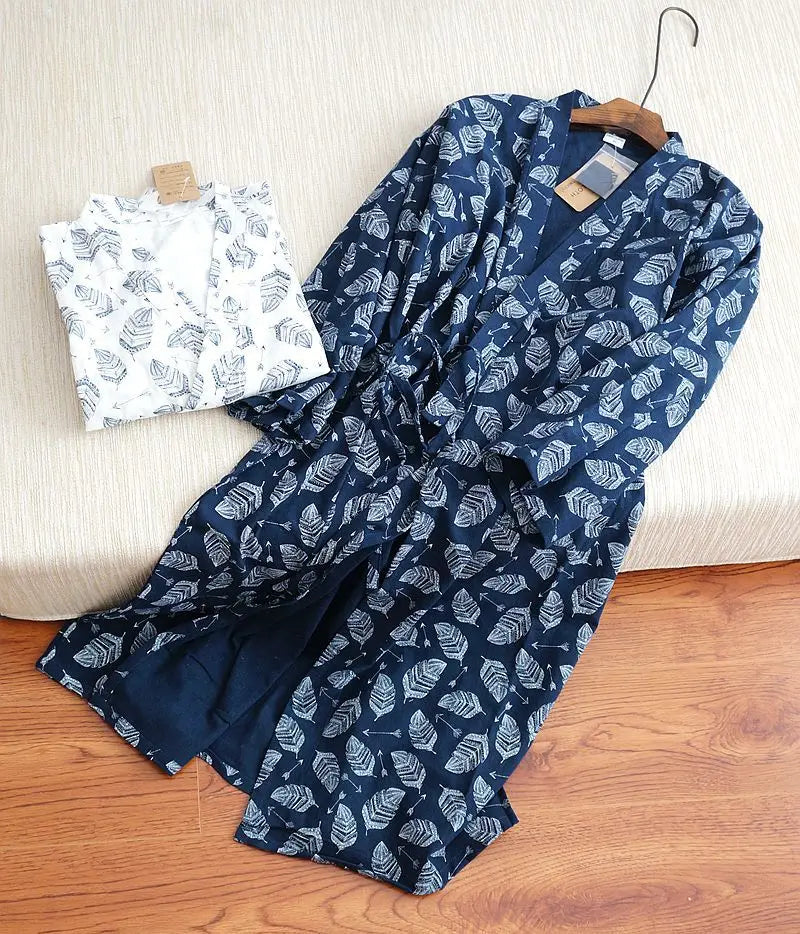2026 Men’s Cotton Gauze Robe | Loose Thin Japanese Kimono Pajamas & Hooded Bathrobe