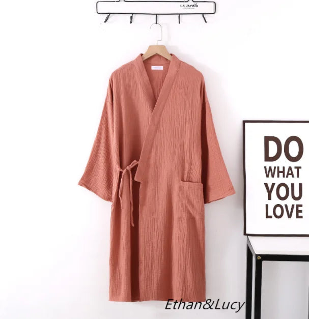Japanese Kimono Robe – Cotton Couple Bathrobe for Spring & Autumn