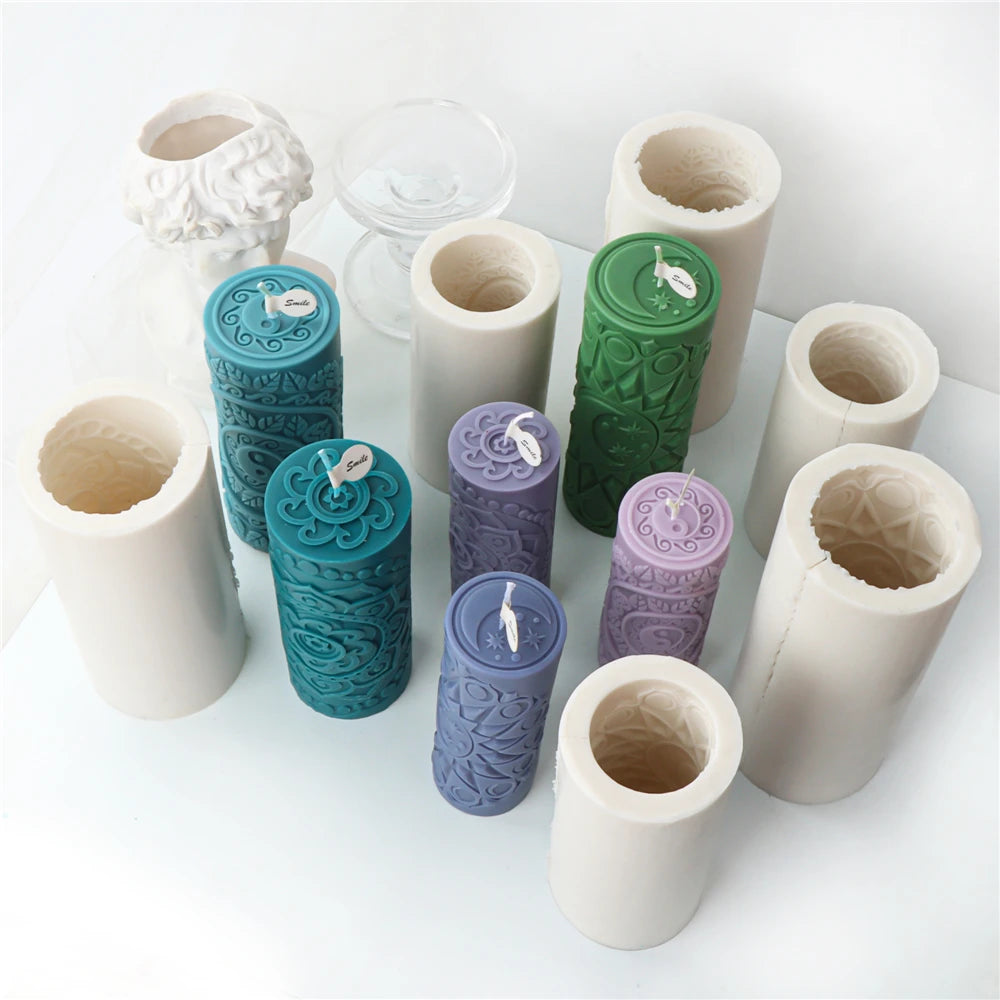 Classic Flower Pillar Candle Mold – Silicone Cylinder