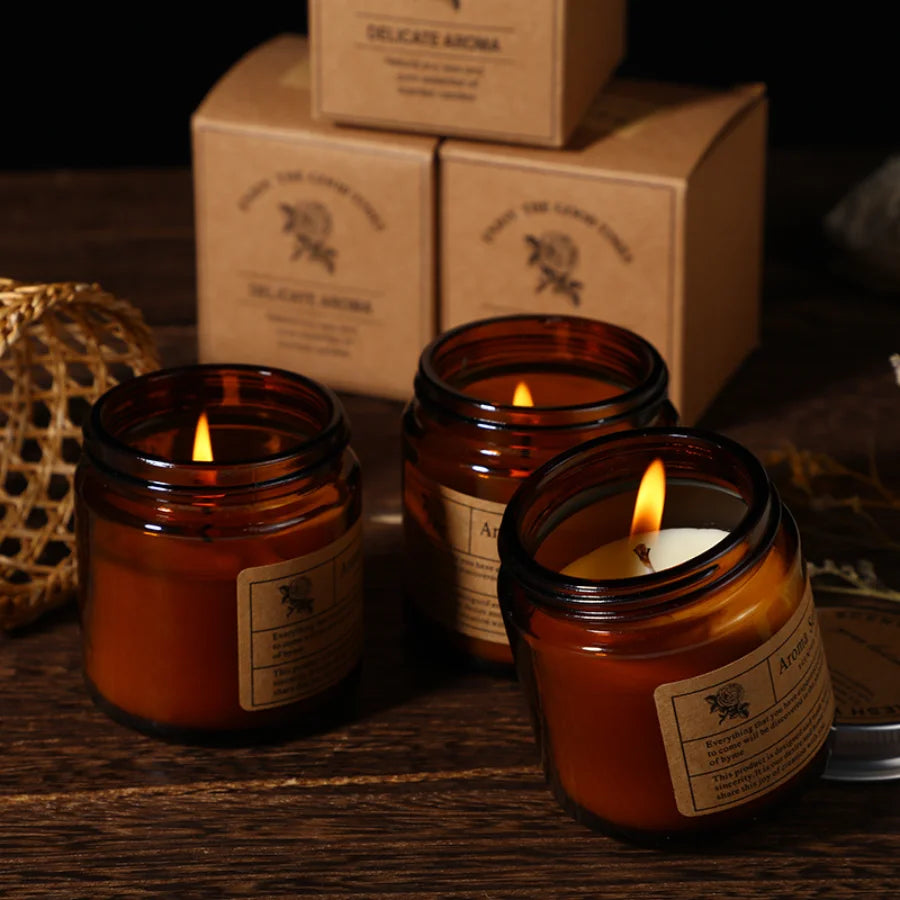 Smokeless Brown Glass Aromatherapy Scented Candle for Home Décor