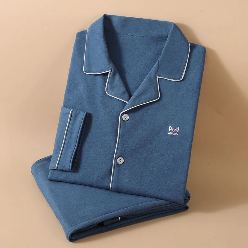 Men’s Cotton Pajamas Set | Long-Sleeve Loungewear for Spring & Autumn