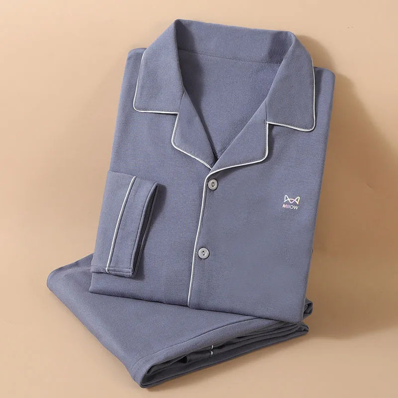 Men’s Cotton Pajamas Set | Long-Sleeve Loungewear for Spring & Autumn