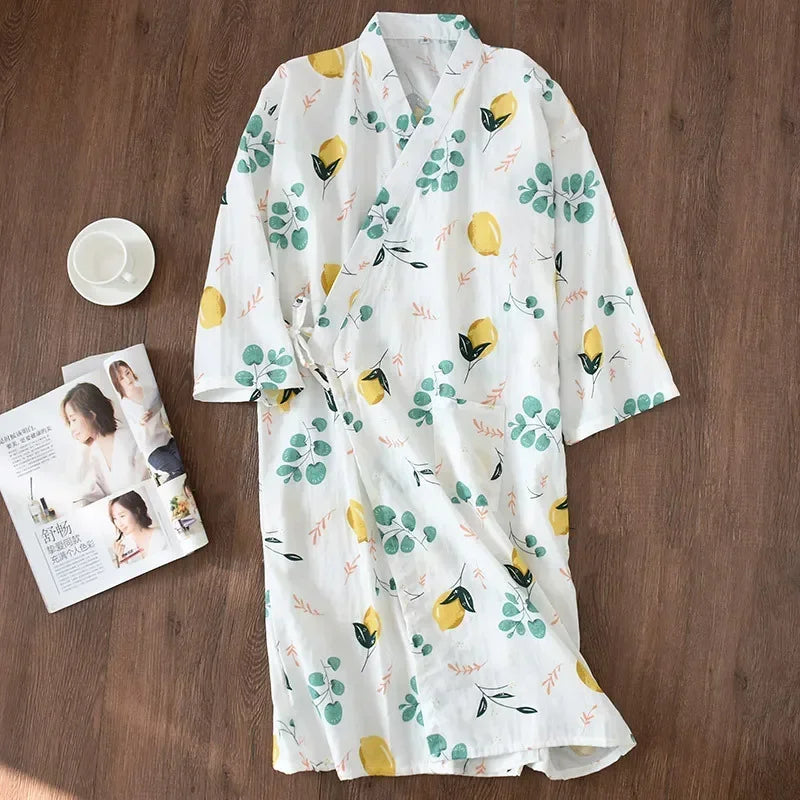 Japanese-Style Cotton Kimono – Summer Nightwear for Women