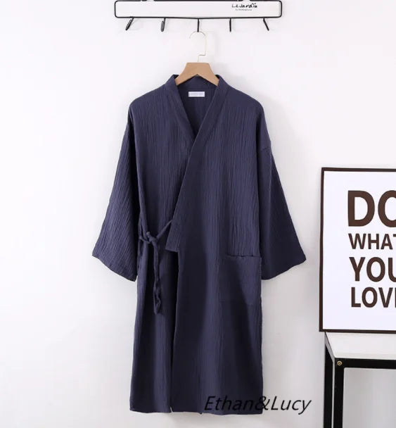 Japanese Kimono Robe – Cotton Couple Bathrobe for Spring & Autumn