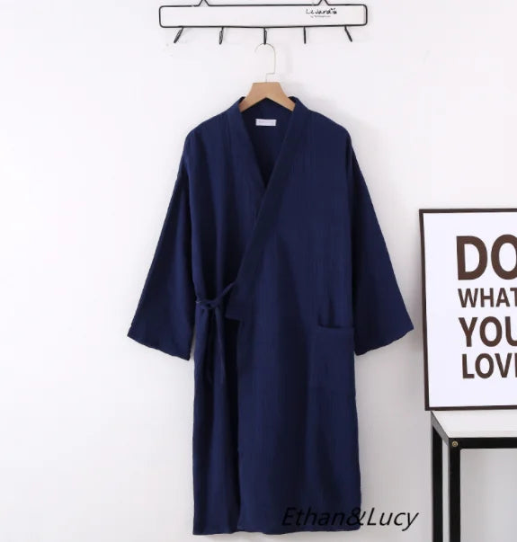 Japanese Kimono Robe – Cotton Couple Bathrobe for Spring & Autumn