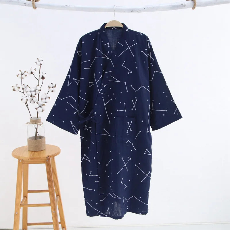2026 Men’s Cotton Gauze Robe | Loose Thin Japanese Kimono Pajamas & Hooded Bathrobe