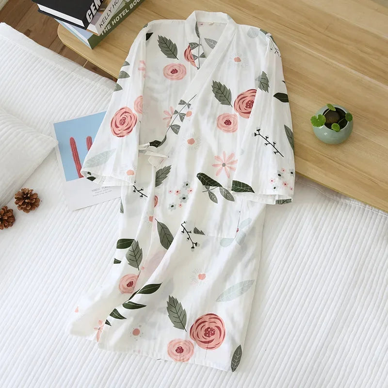 Japanese-Style Cotton Kimono – Summer Nightwear for Women