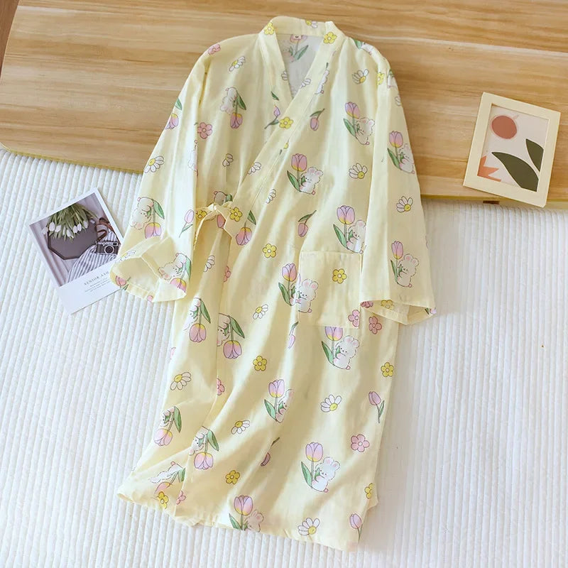 Japanese-Style Cotton Kimono – Summer Nightwear for Women