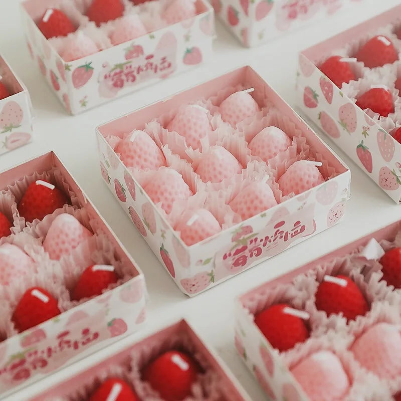 Strawberry Candle Set – Handmade Scented Mini Candles