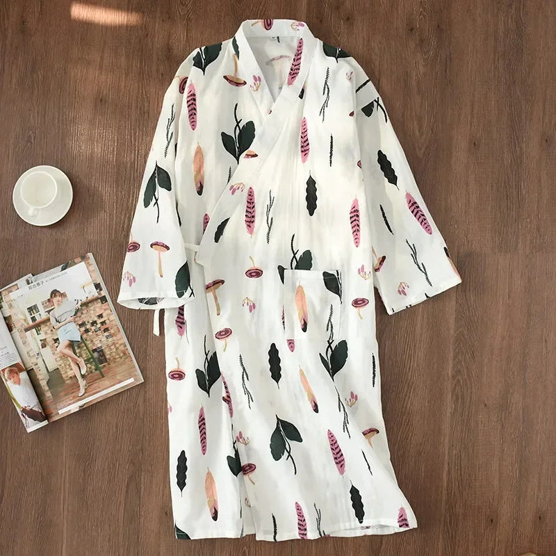 Japanese-Style Cotton Kimono – Summer Nightwear for Women