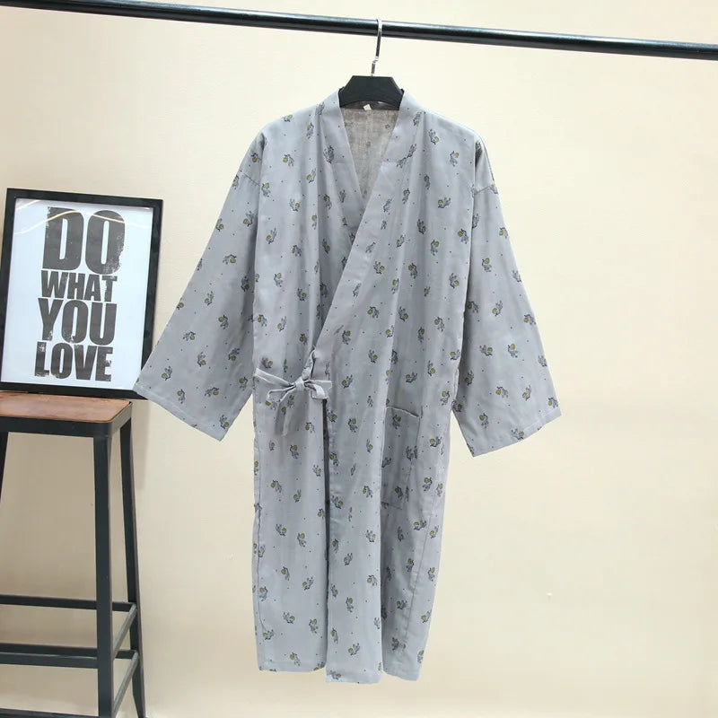 2026 Men’s Cotton Gauze Robe | Loose Thin Japanese Kimono Pajamas & Hooded Bathrobe