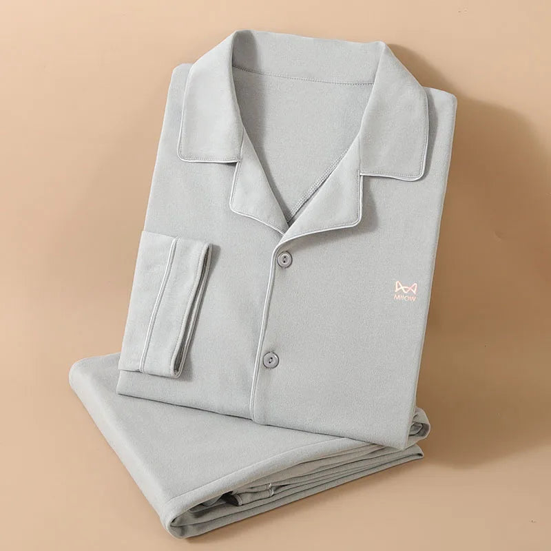 Men’s Cotton Pajamas Set | Long-Sleeve Loungewear for Spring & Autumn