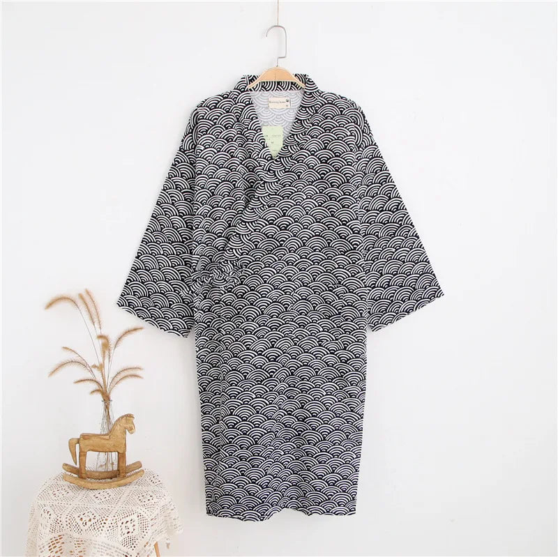 2026 Men’s Cotton Gauze Robe | Loose Thin Japanese Kimono Pajamas & Hooded Bathrobe