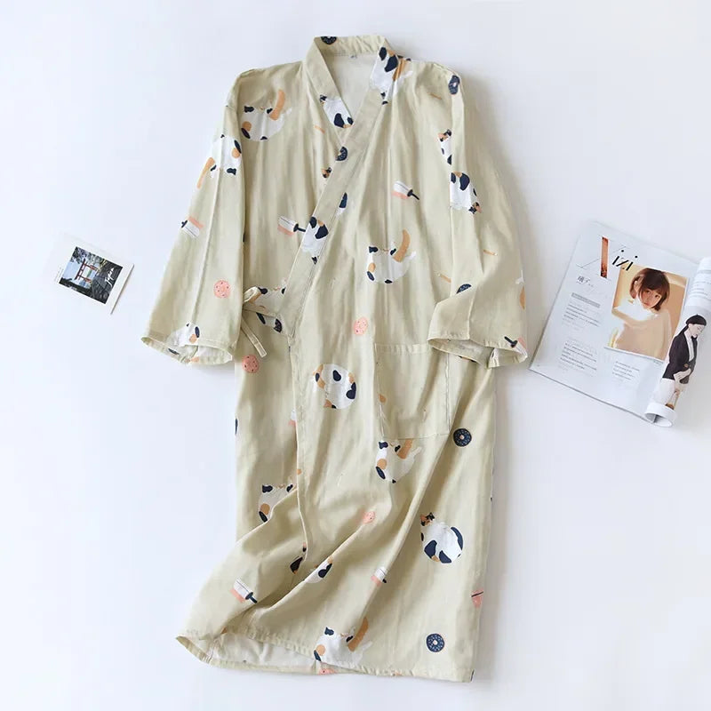 Japanese-Style Cotton Kimono – Summer Nightwear for Women
