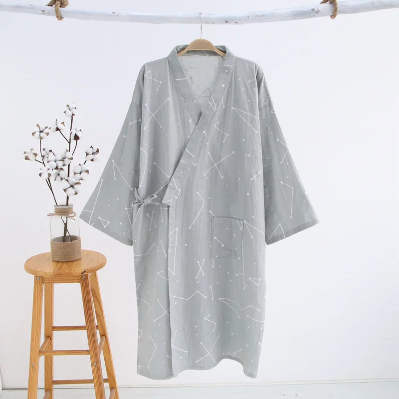 2026 Men’s Cotton Gauze Robe | Loose Thin Japanese Kimono Pajamas & Hooded Bathrobe