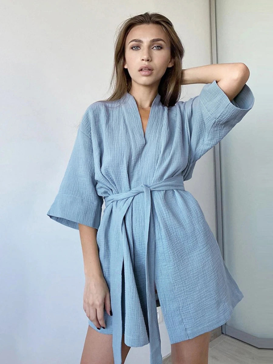 Women’s Cotton Nightgown – Short Sleeve Autumn Pajamas